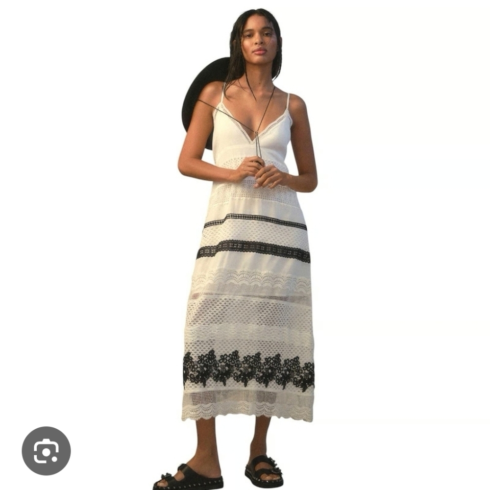 Anthropology Maxi Dress XL New Floral macrome overlay Boho Lagenlook